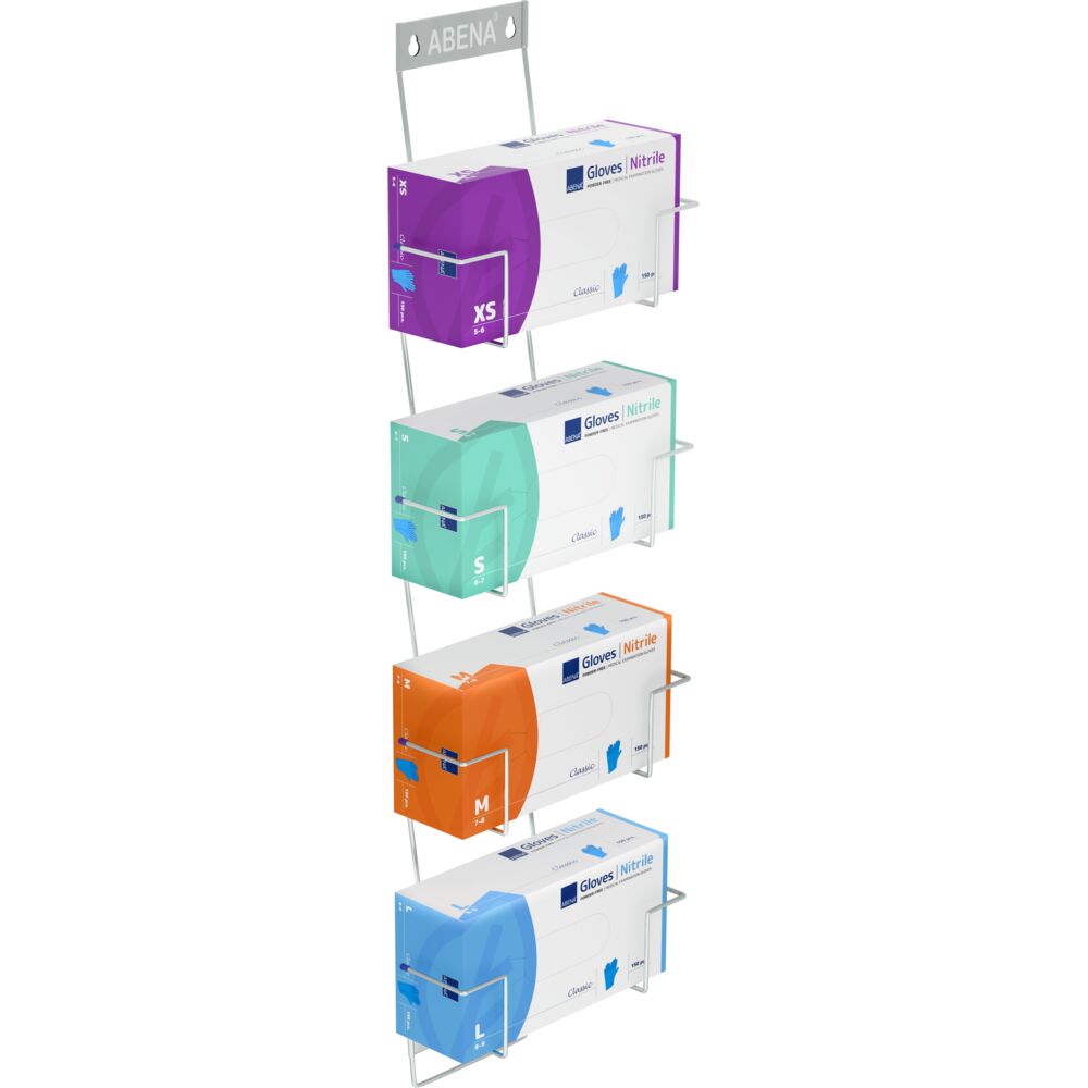 Handskestativ, ABENA Flexi rack, 12,5cm x 260x830mm, sølv, rustfrit stål, til 4 æsker, justerbar