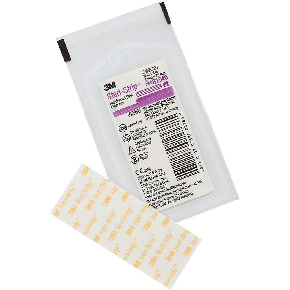 Strip, Steri-strip, 75x3mm, hvid, forstærket, ark á 5 strips, latexfri, steril, engangs