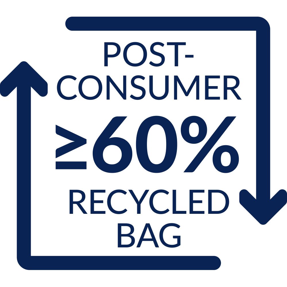 ≥ 60% post-consumer recycled bag