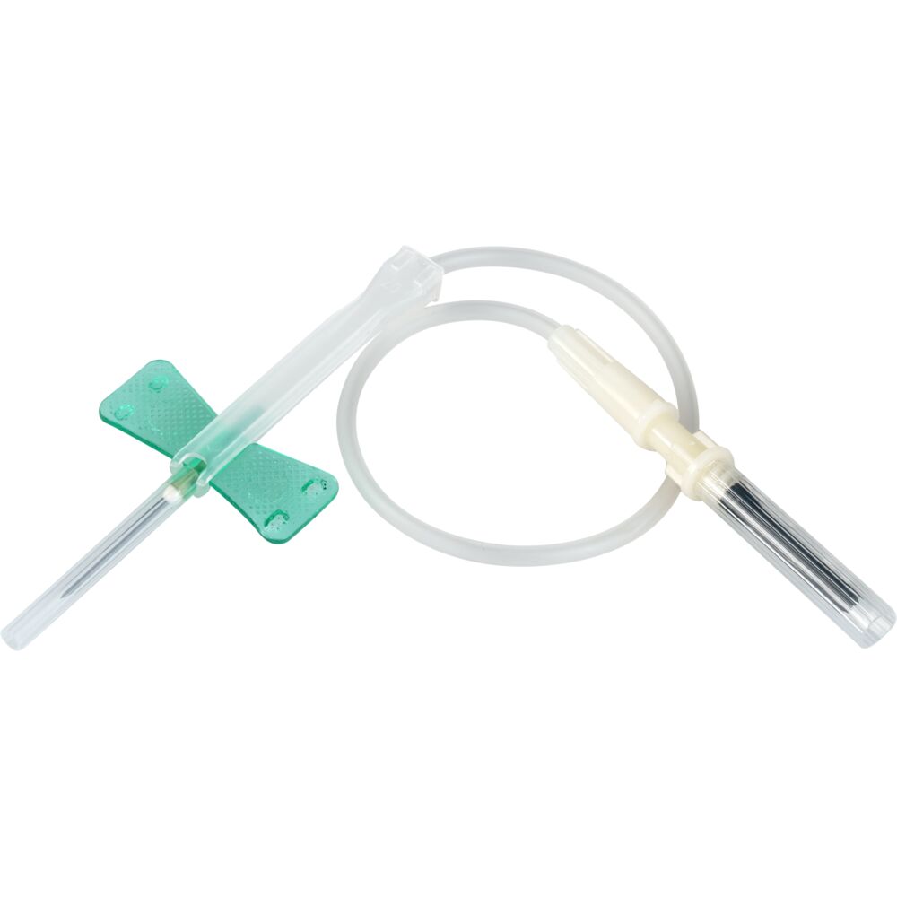 Blodprøvetagningskanyle, Vitrex, grøn, 21G, 0,80 x 19mm, m/sikkerhed, 19cm slange, steril, engangs