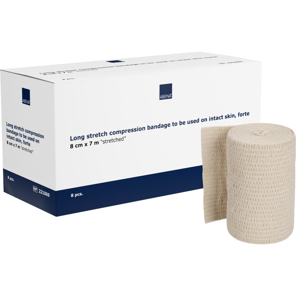 Langstræksbind, ABENA, 7m x 8cm, beige, forte, usteril, flergangs