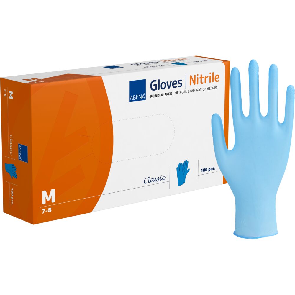Undersøgelseshandske, ABENA Classic, M, blå, nitril, pudderfri