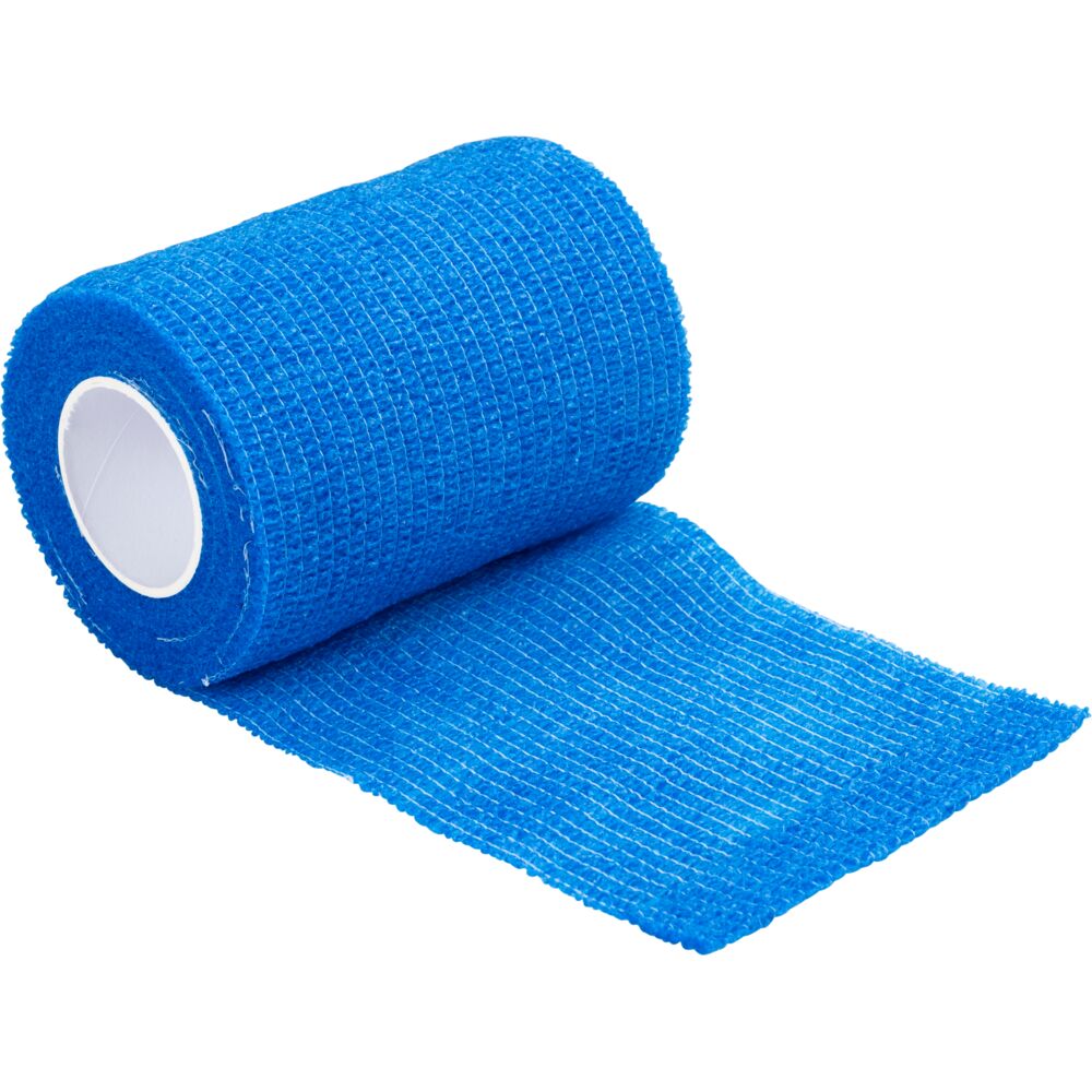 Fikseringsbind, ABENA, 4,5m x 5cm, blå, selvhæftende, latex, usteril