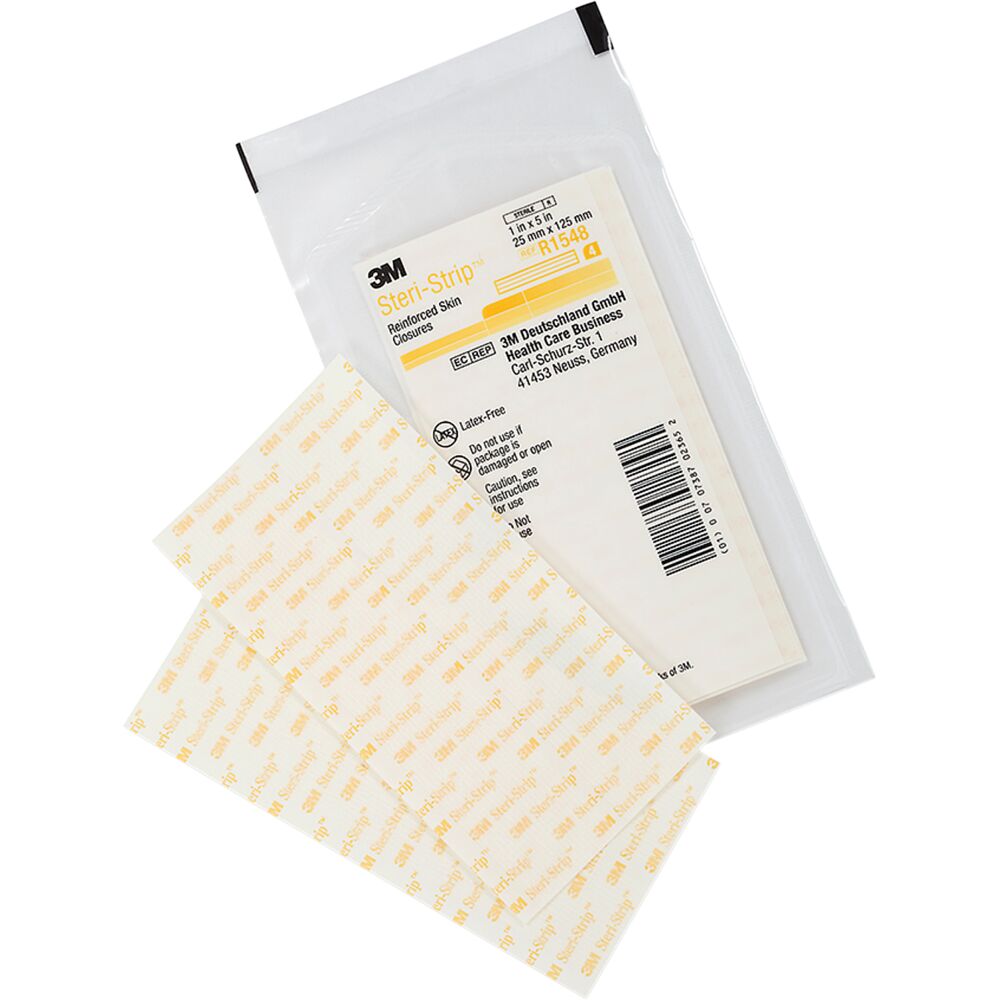 Strip, Steri-strip, 125x25mm, hvid, forstærket, ark á 4 strips, latexfri, steril, engangs