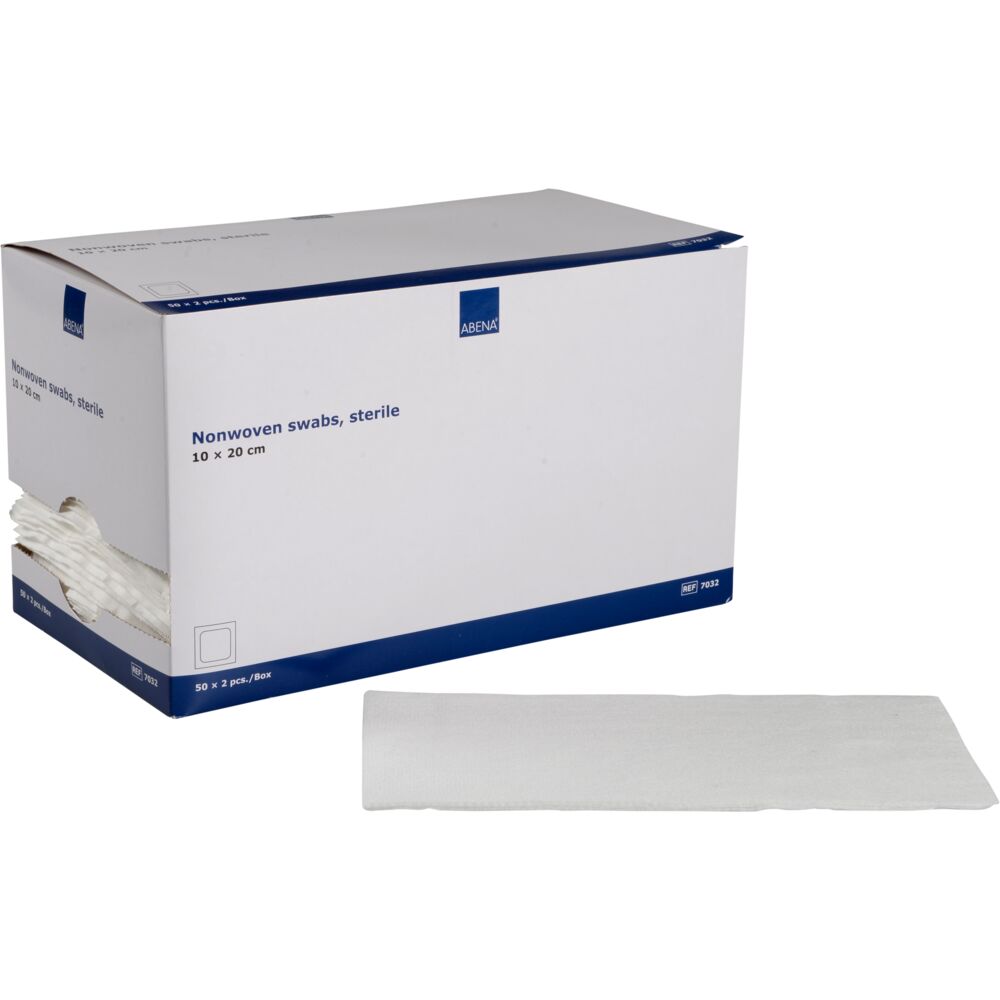 Kompres, nonwoven, ABENA, 4-lags, 10x20cm, hvid, 2 stk./pouch, latexfri, steril