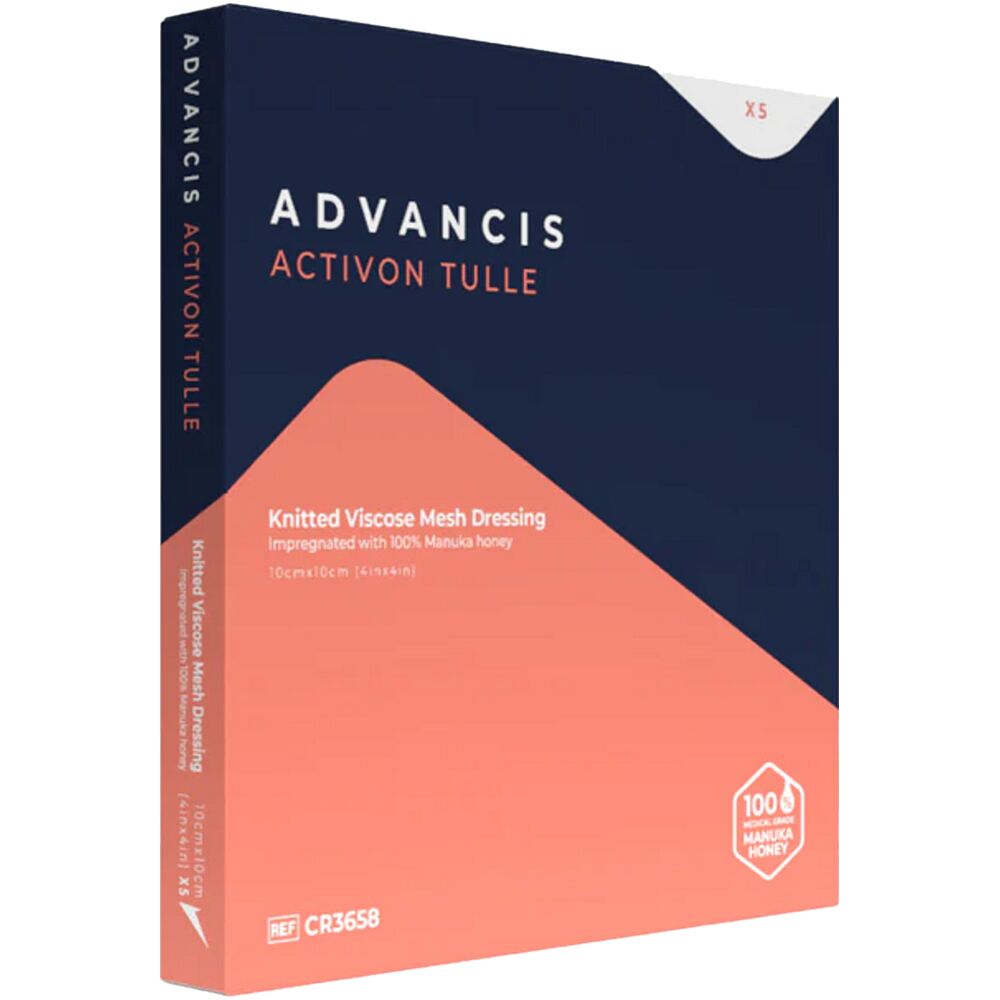 Honningbandage, Activon Tulle, 10x10cm, beige, med 100% Manuka honning, steril, engangs