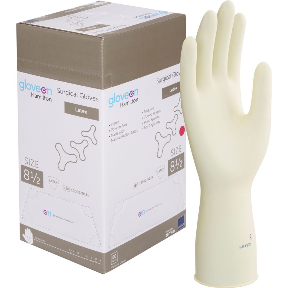 Operationshandske, Gloveon Hamilton, 8,5, nature, latex, pudderfri