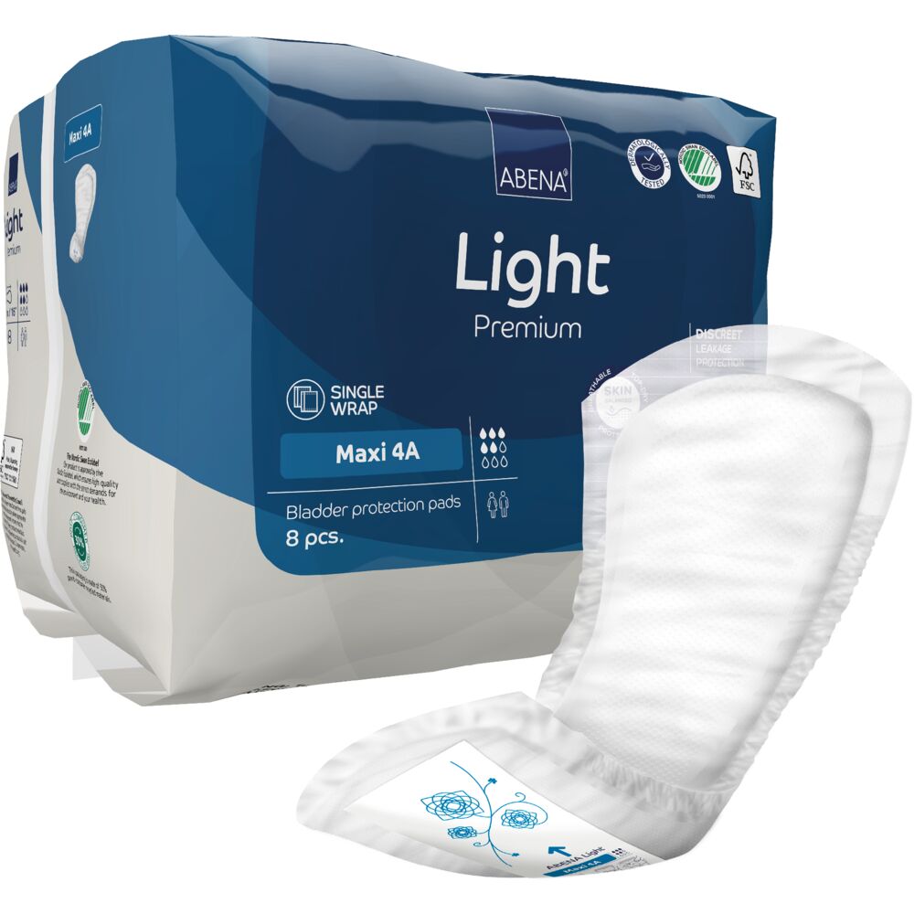 Åben ble, ABENA Light Premium, Maxi 4A, blå farvekode, med silikonepapir