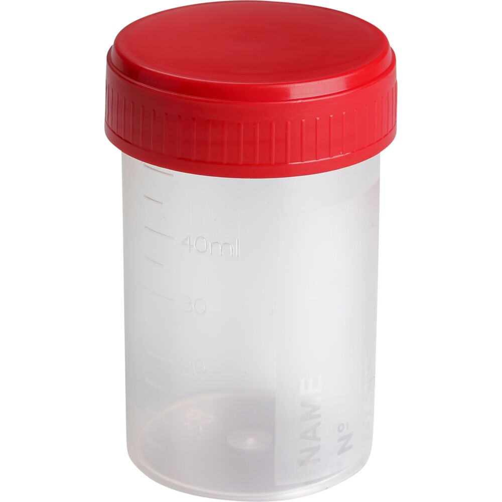 Urinbæger, 60 ml, klar, med skruelåg og skrivefelt, engangs