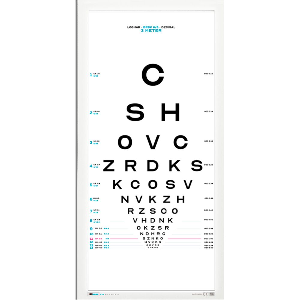 Tavle, Logmar, OpticianA, 30x60cm, hvid, 3m afstand