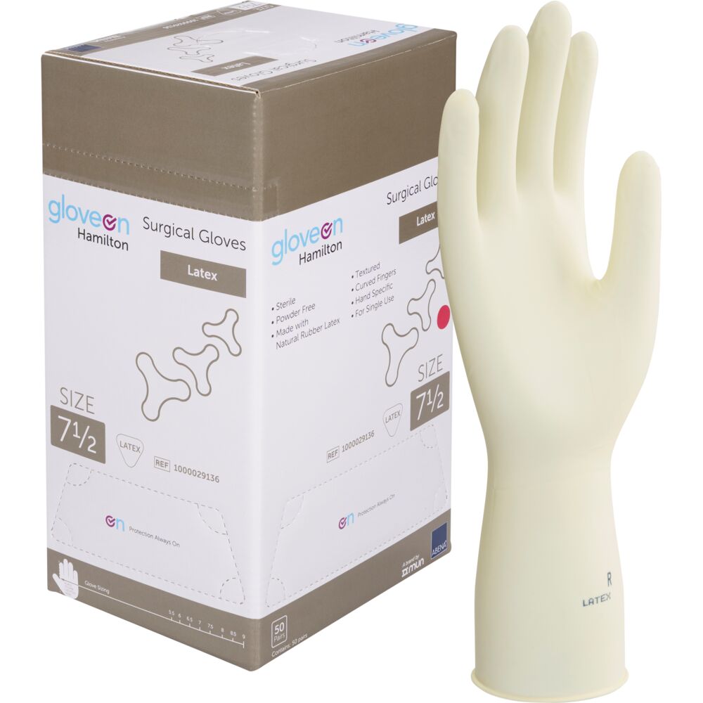 Operationshandske, Gloveon Hamilton, 7,5, nature, latex, pudderfri