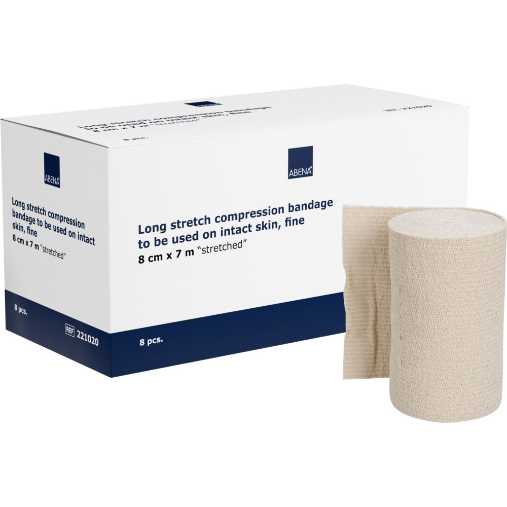 Langstræksbind, ABENA, 7m x 8cm, beige, fine, usteril, flergangs