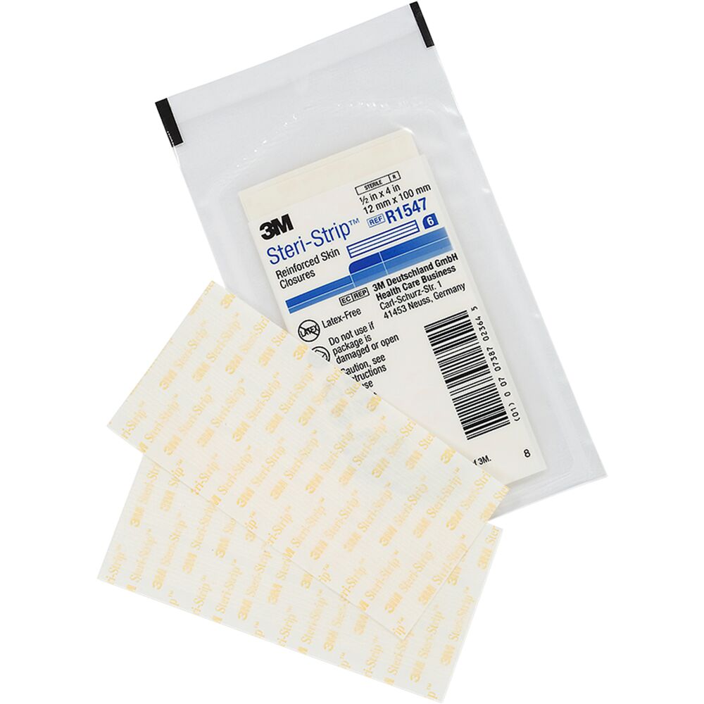 Strip, Steri-strip, 100x12mm, hvid, forstærket, ark á 6 strips, latexfri, steril, engangs