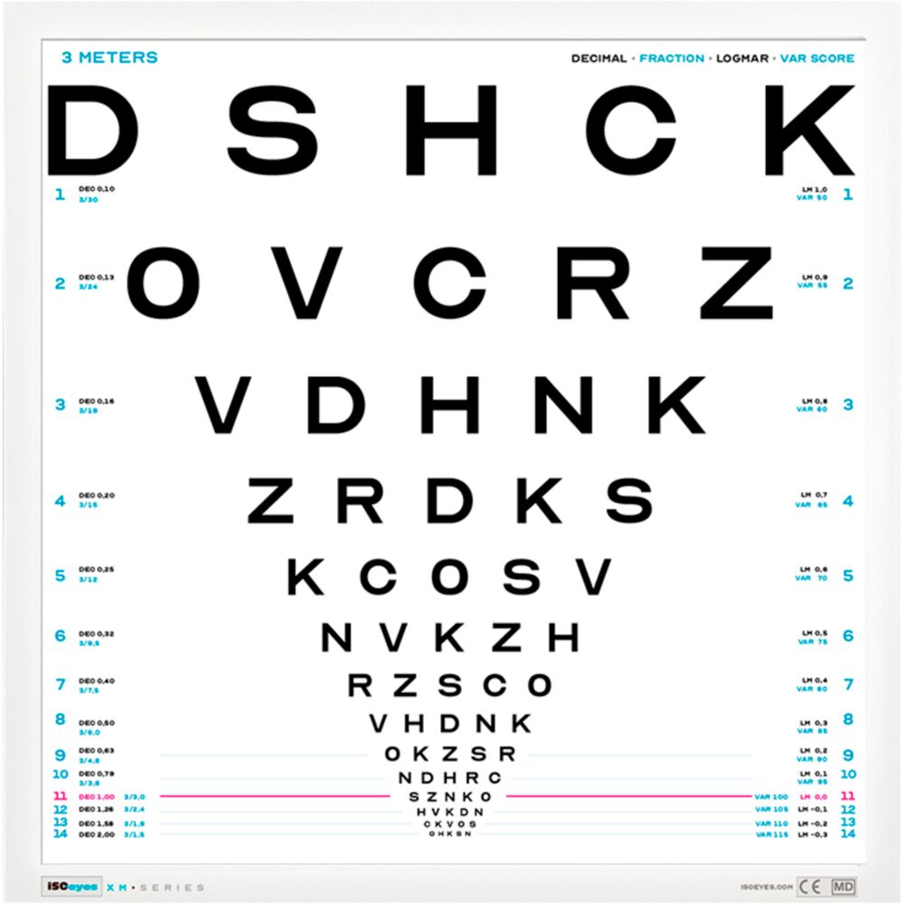 Tavle, Logmar, OpticianA, 45x45cm, hvid, 3m afstand