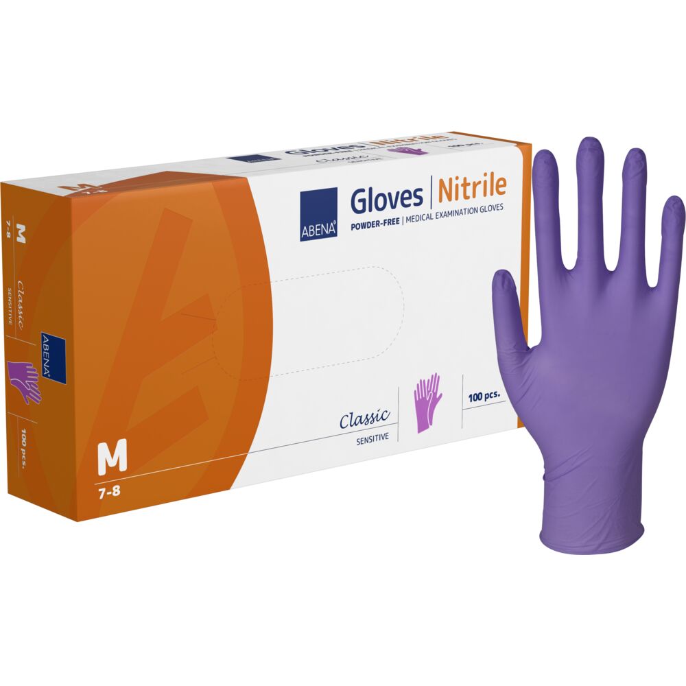 Undersøgelseshandske, ABENA Classic Sensitive, M, lilla, nitril, pudderfri