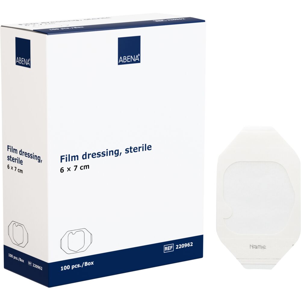 Filmforbinding, ABENA, 7x6cm, transparent, latexfri, steril, engangs, 100 stk, Sårbehandling,