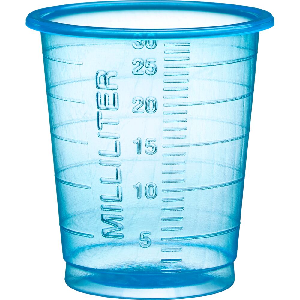 Medicinbæger, Eco, 30 ml, blå, med graduering
