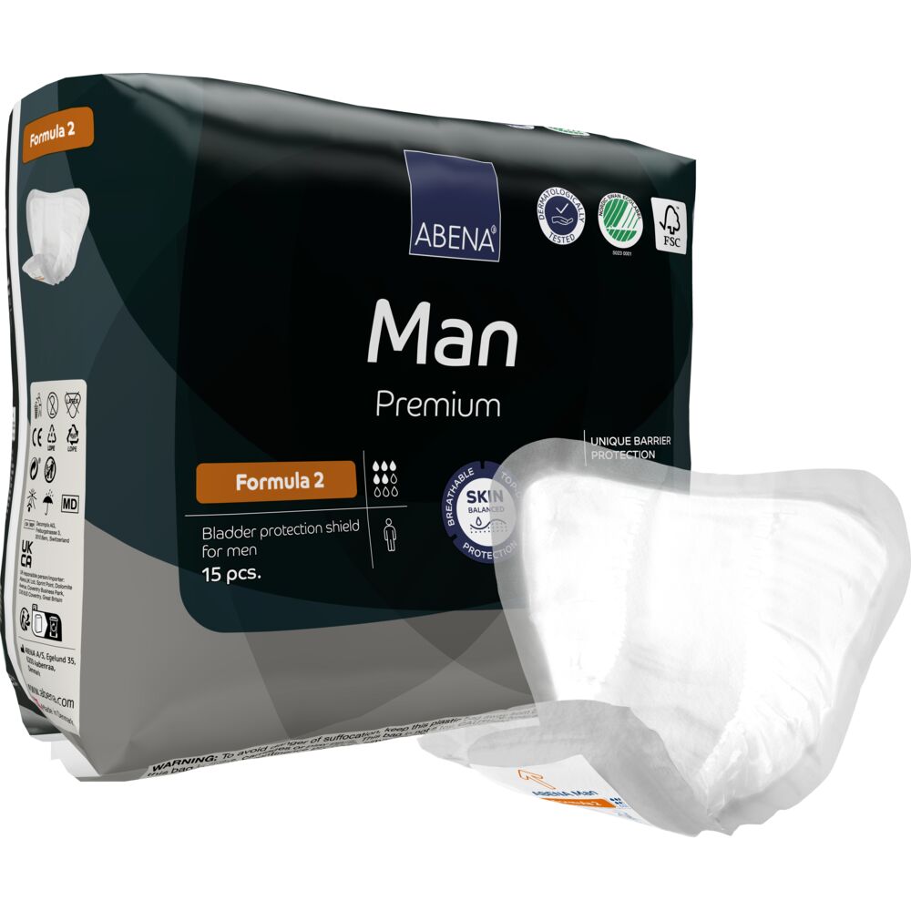 Herrebind, ABENA Man Premium, Formula 2, grå, orange farvekode, med silikonepapir