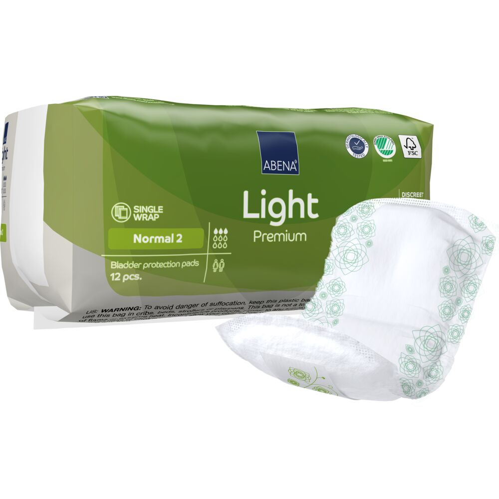 Åben ble, ABENA Light Premium, Normal 2, lysegrøn farvekode, med silikonepapir