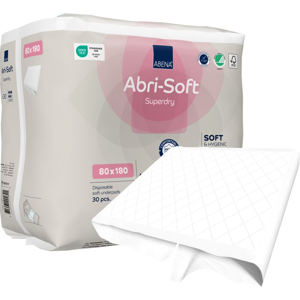 Underlag, ABENA Abri-Soft Superdry, 180x80cm, med flaps, med SAP