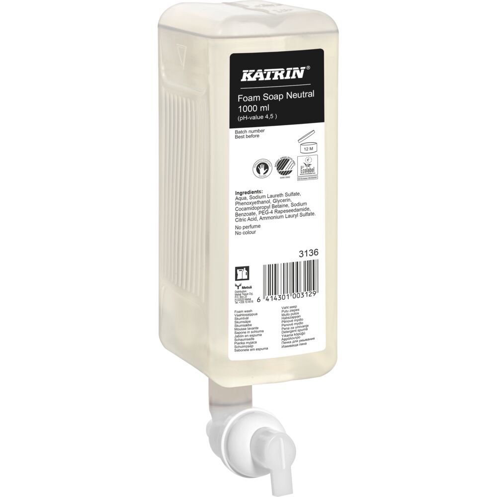 Skumsæbe, Katrin, 1000 ml, uden farve og parfume,0,4 ml pr. dosering