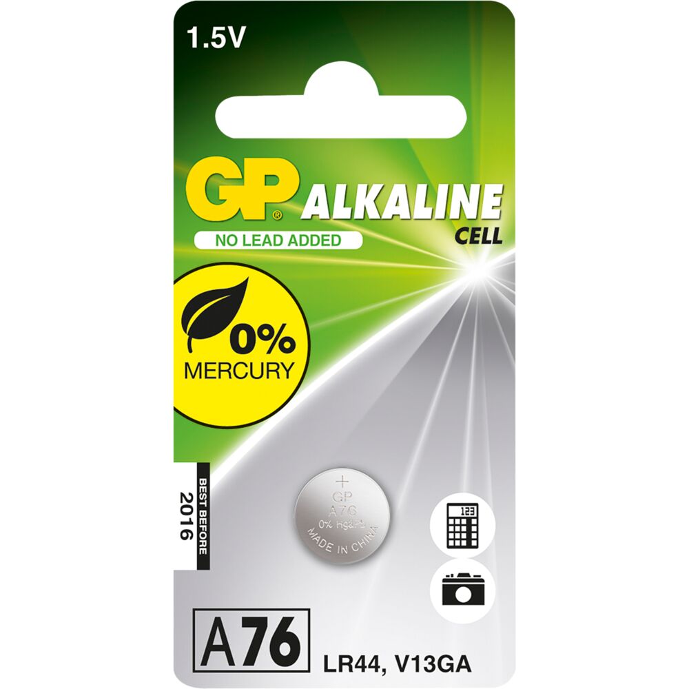 Batteri, GP, Alkaline, LR44, 1,5V