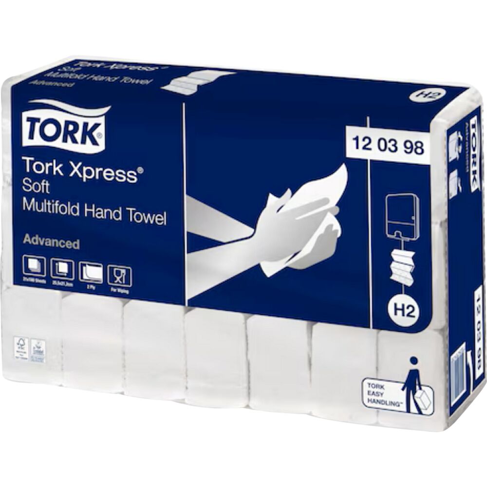 Håndklædeark, Tork H2 Universal, 2-lags, Z-fold, 25,5x21,3cm, 8,5 cm, hvid, genanvendt papir