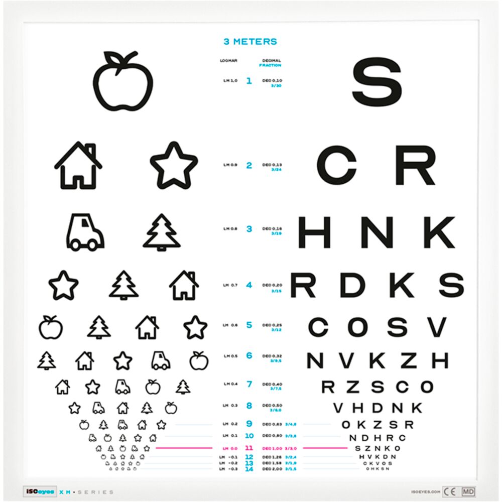 Tavle, Logmar, Eyekey&OpticianA, 45x45cm, hvid, 3m afstand