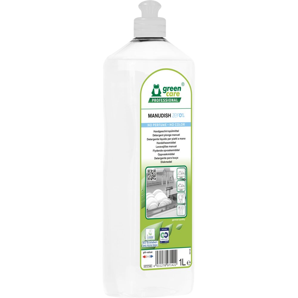 Håndopvask, Green Care Professional MANUDISH zero%, 1 l, uden farve og parfume