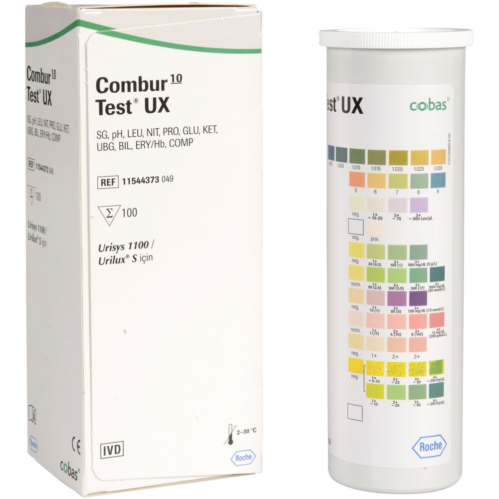 Urinstix, Combur, 10UX, til maskinel og visuel aflæsning
