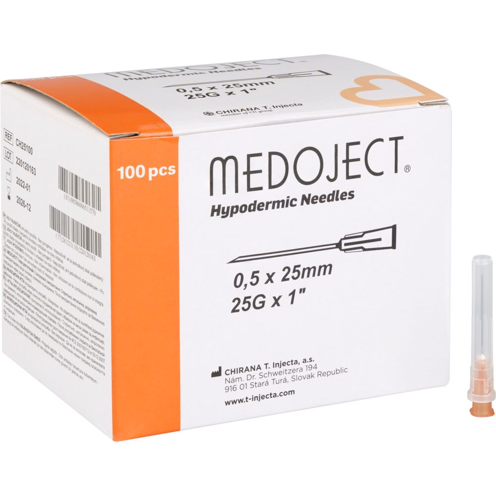 Kanyle, Medoject, 25mm, Ø0,5mm, orange, 25G,  x 1", 0,5x25mm, steril, engangs