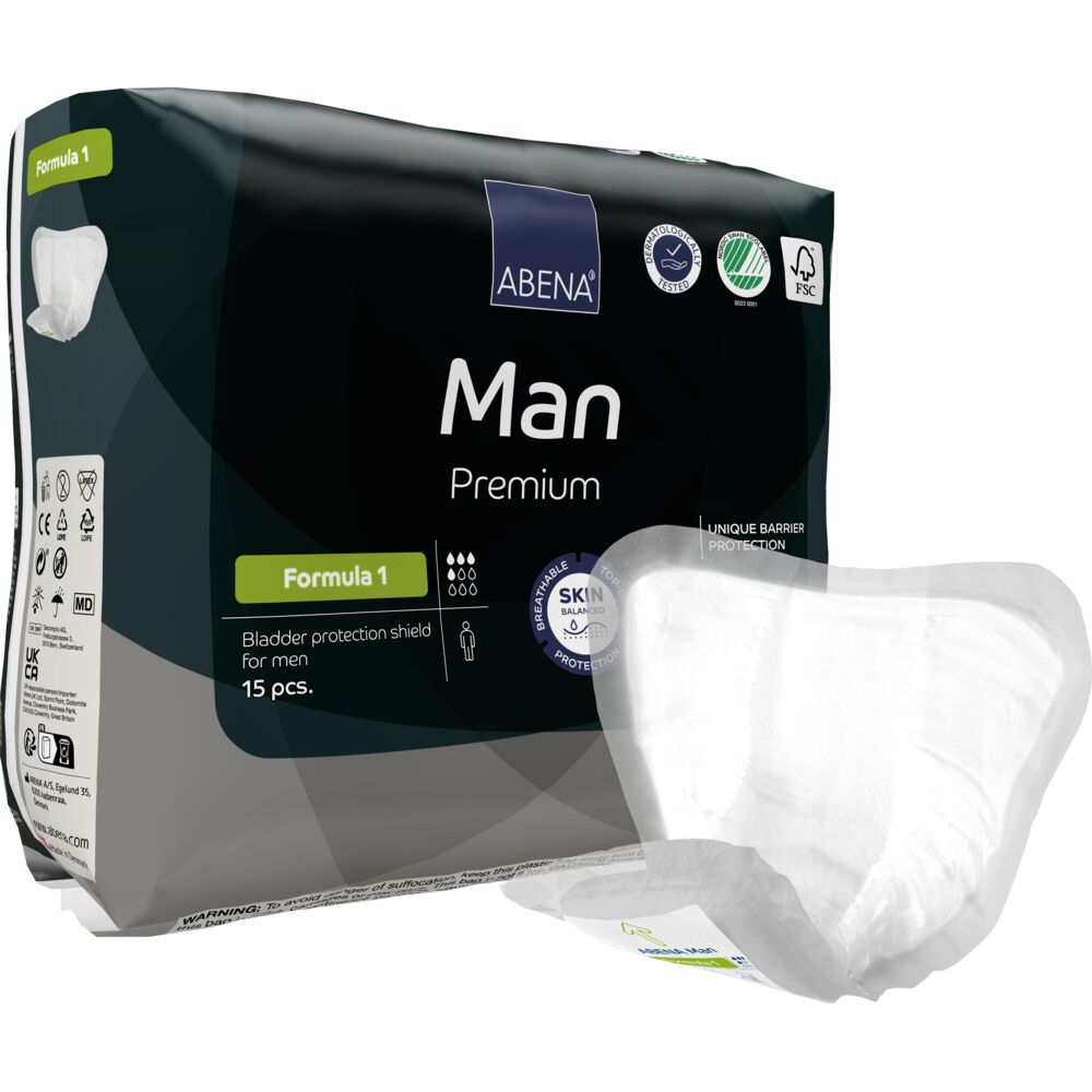 Herrebind, ABENA Man Premium, Formula 1, grå, grøn farvekode, med silikonepapir