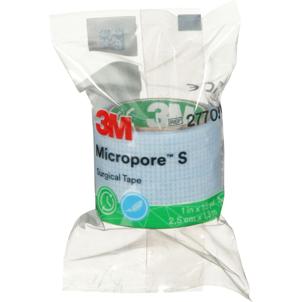 Tape, Micropore, 1,3m x 2,5cm, blå, med silikoneklæber, latexfri, usteril