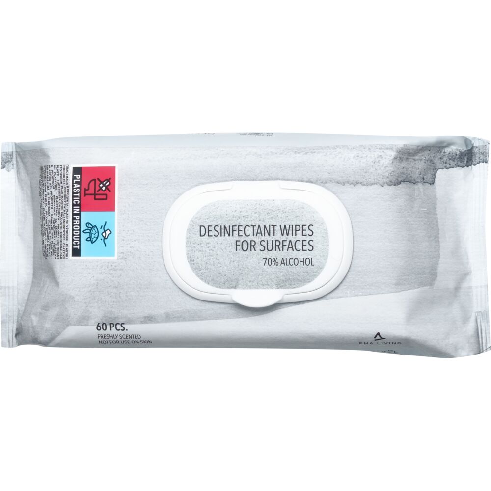 Overfladedesinfektionsserviet, Ena Living, 25x20cm, 70% alcohol, 60 stk.