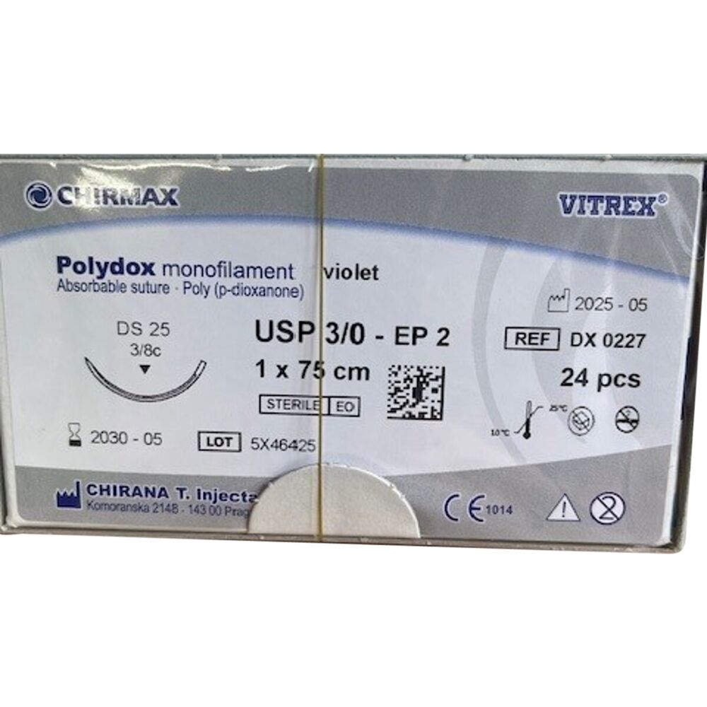 Sutur, Polydox, 75cm, violet, USP 3/0, DS 25mm, resorberbar, steril, engangs