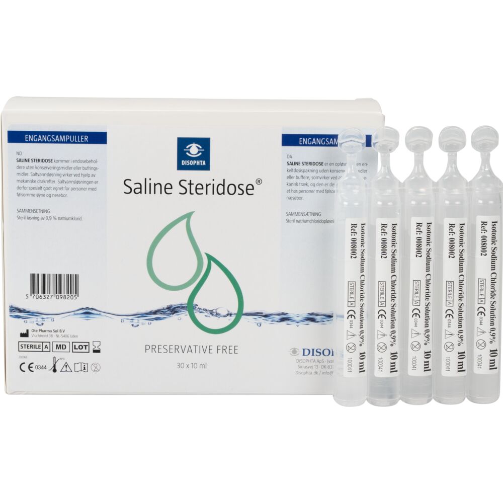 Skyllevæske, 10 ml, NaCl 0,9%, isotonisk, steril