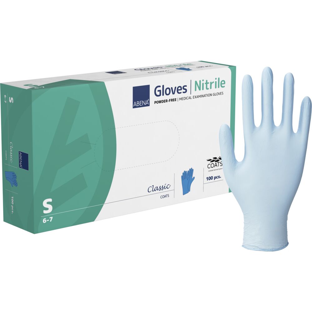 Undersøgelseshandske, S, blå, nitril, COATS, pudderfri