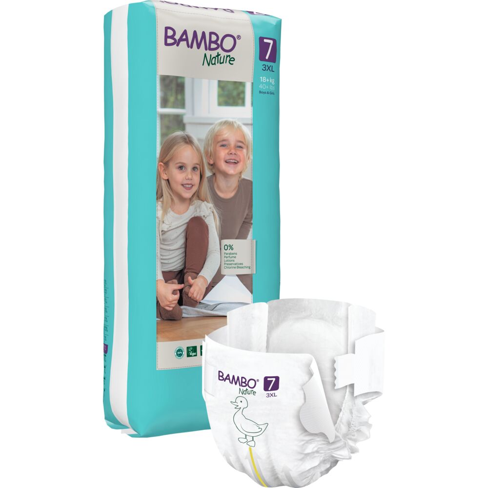 Børneble, tapeble, miljømærket, Bambo Nature, 7, tall pack, 18+ kg