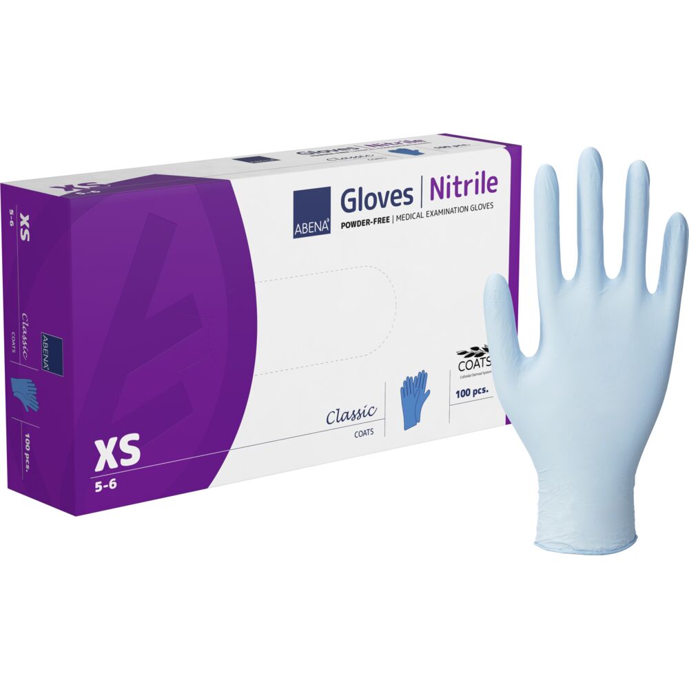 Undersøgelseshandske, XS, blå, nitril, COATS, pudderfri
