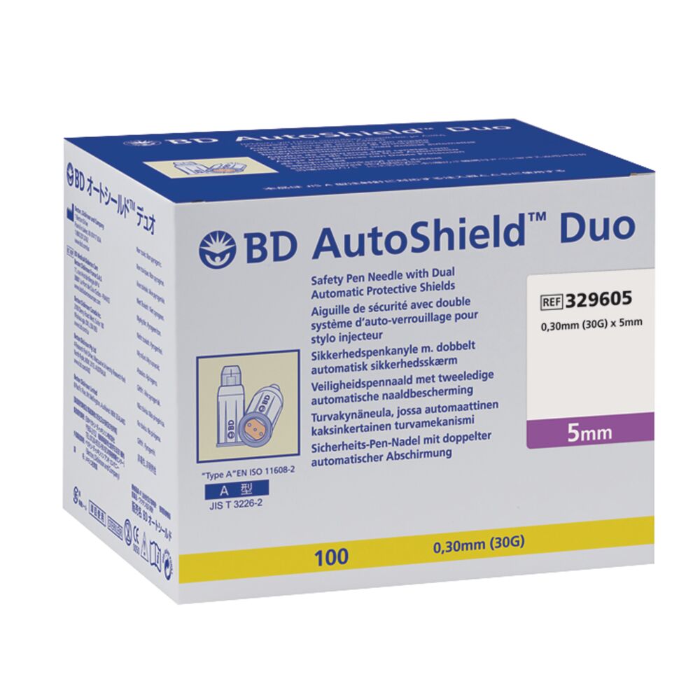 Penkanyle, BD Autoshield Duo, 30G, 5 x 0,3mm, med sikkerhedsskjold, steril
