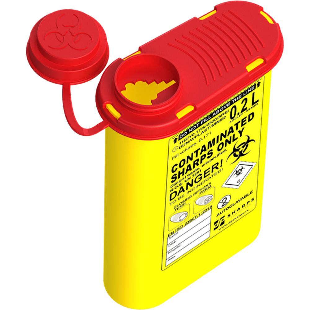 Kanyleboks, Sharps, 200 ml, rød, kanyleaftræk, transportmodel