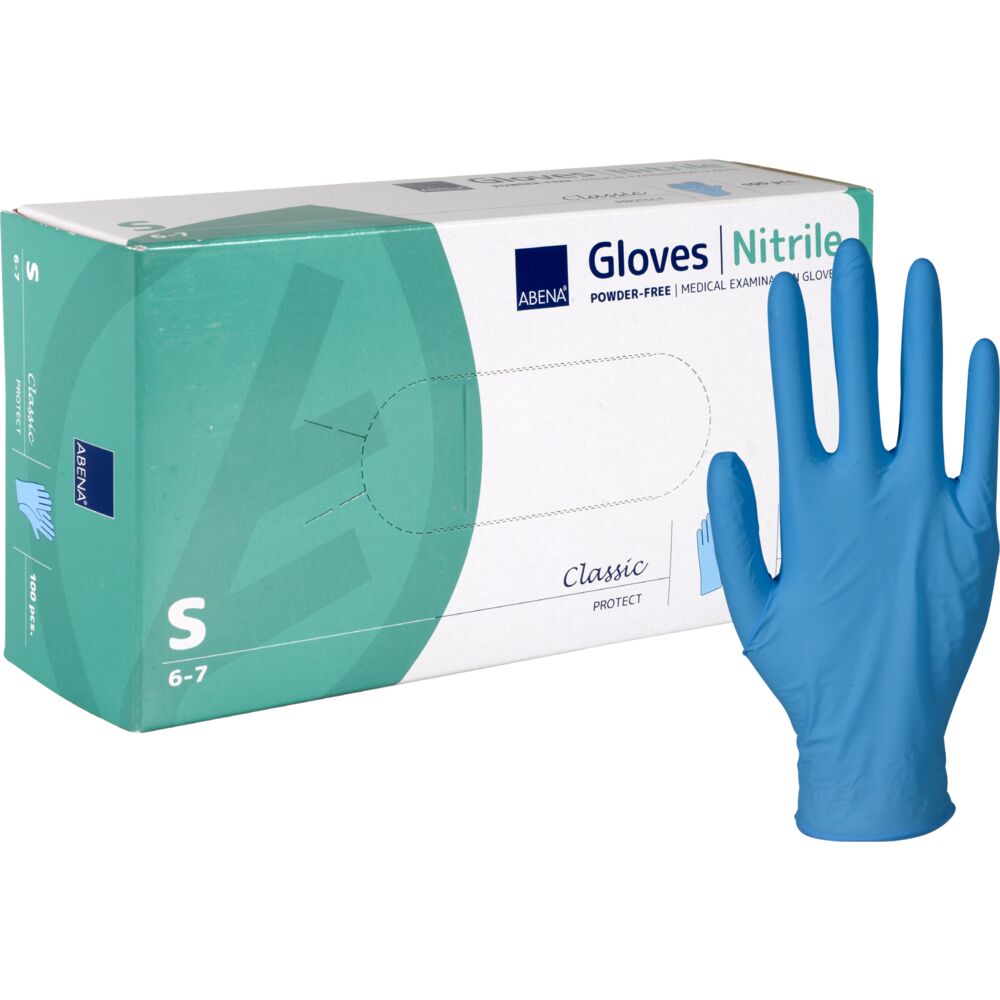 Undersøgelseshandske, ABENA Classic Protect, S, blå, nitril, pudderfri