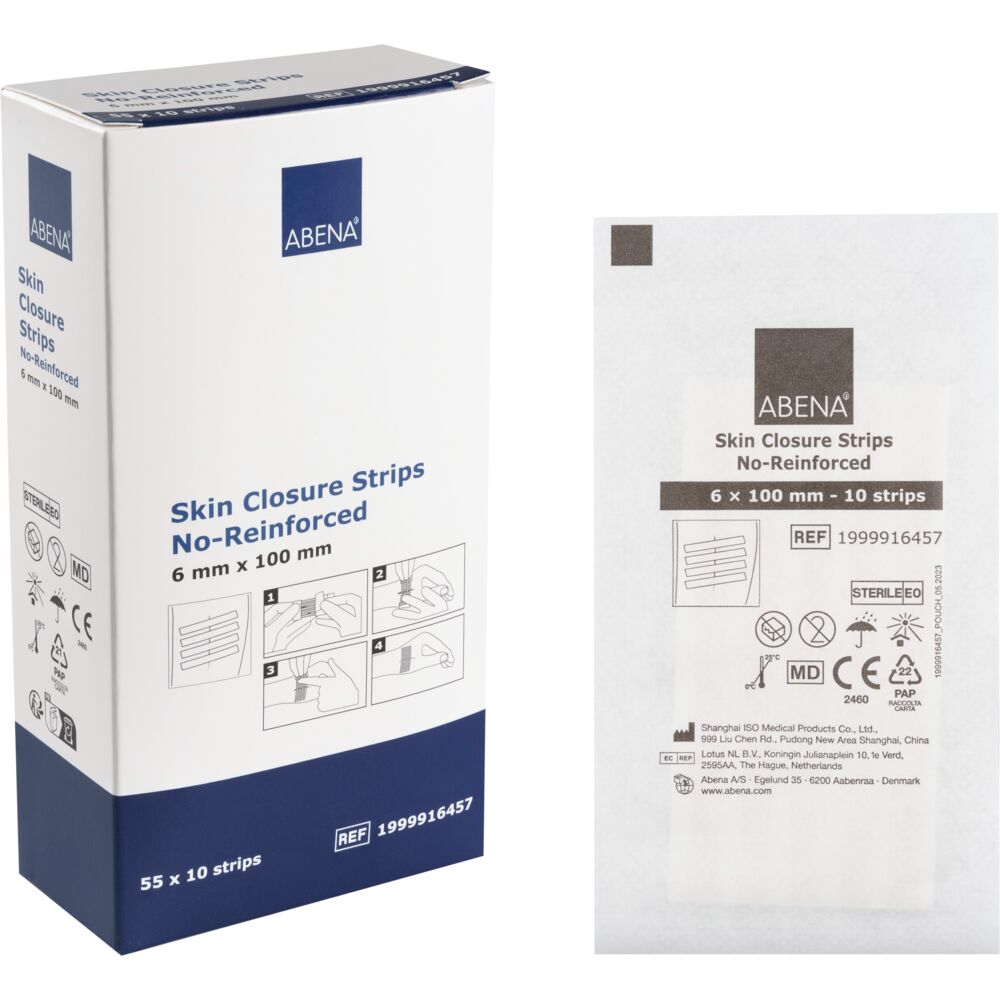 Suturtape, ABENA, 100x6mm, brun, 2 ark á 5 strips, latexfri, steril, engangs
