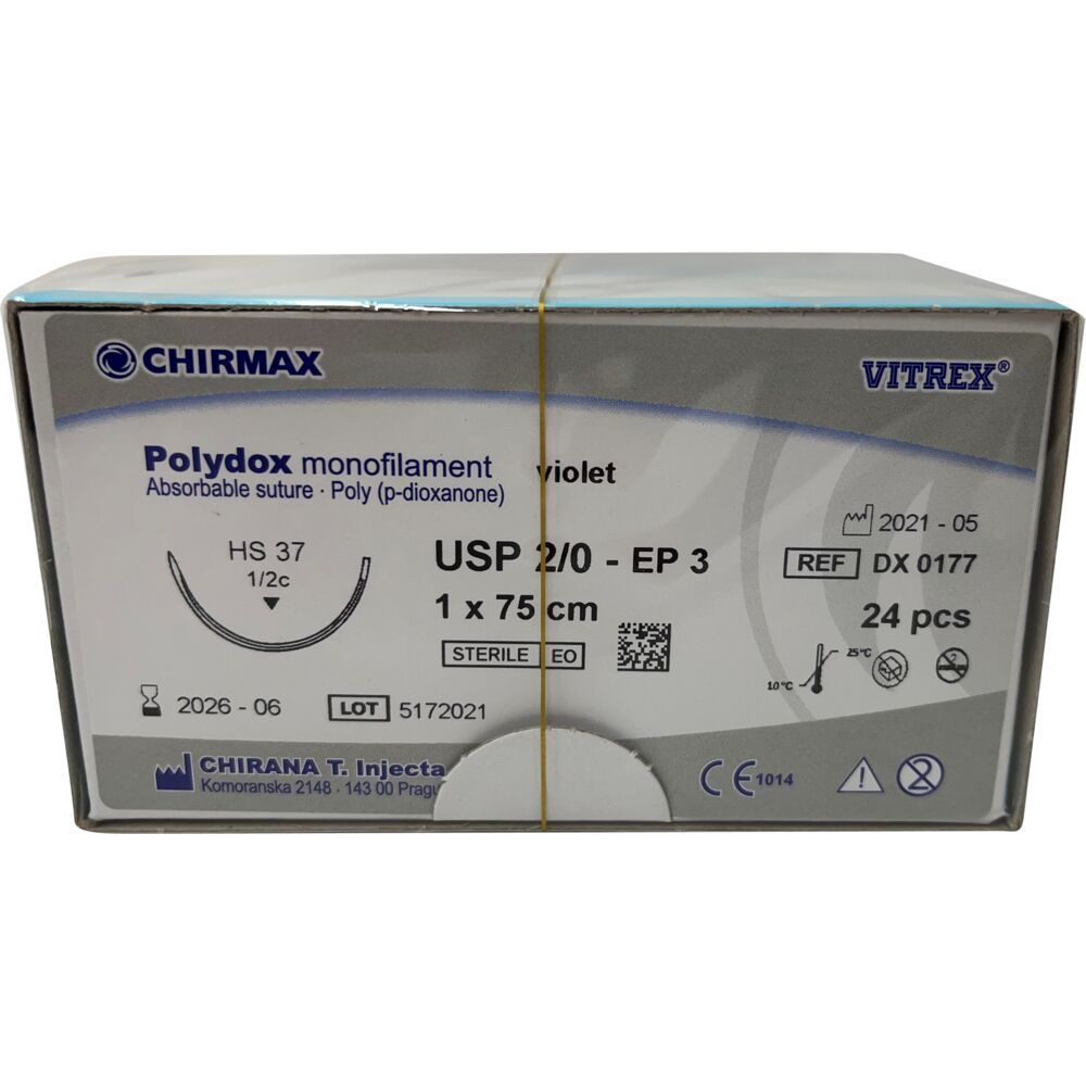 Sutur, Polydox, 75cm, violet, USP 2/0, HS 37mm, resorberbar, steril, engangs