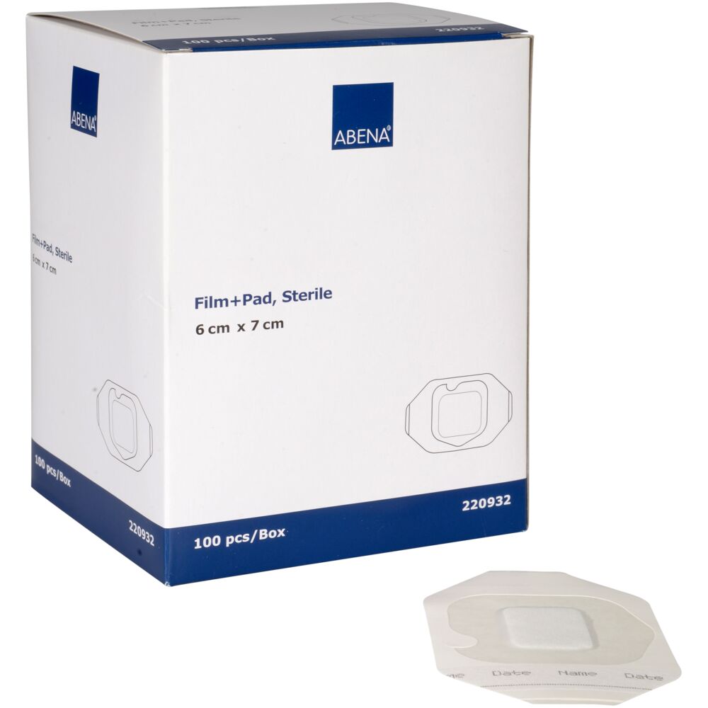Filmforbinding, ABENA, 6x7cm, hvid, med sårpude, latexfri, steril, engangs
