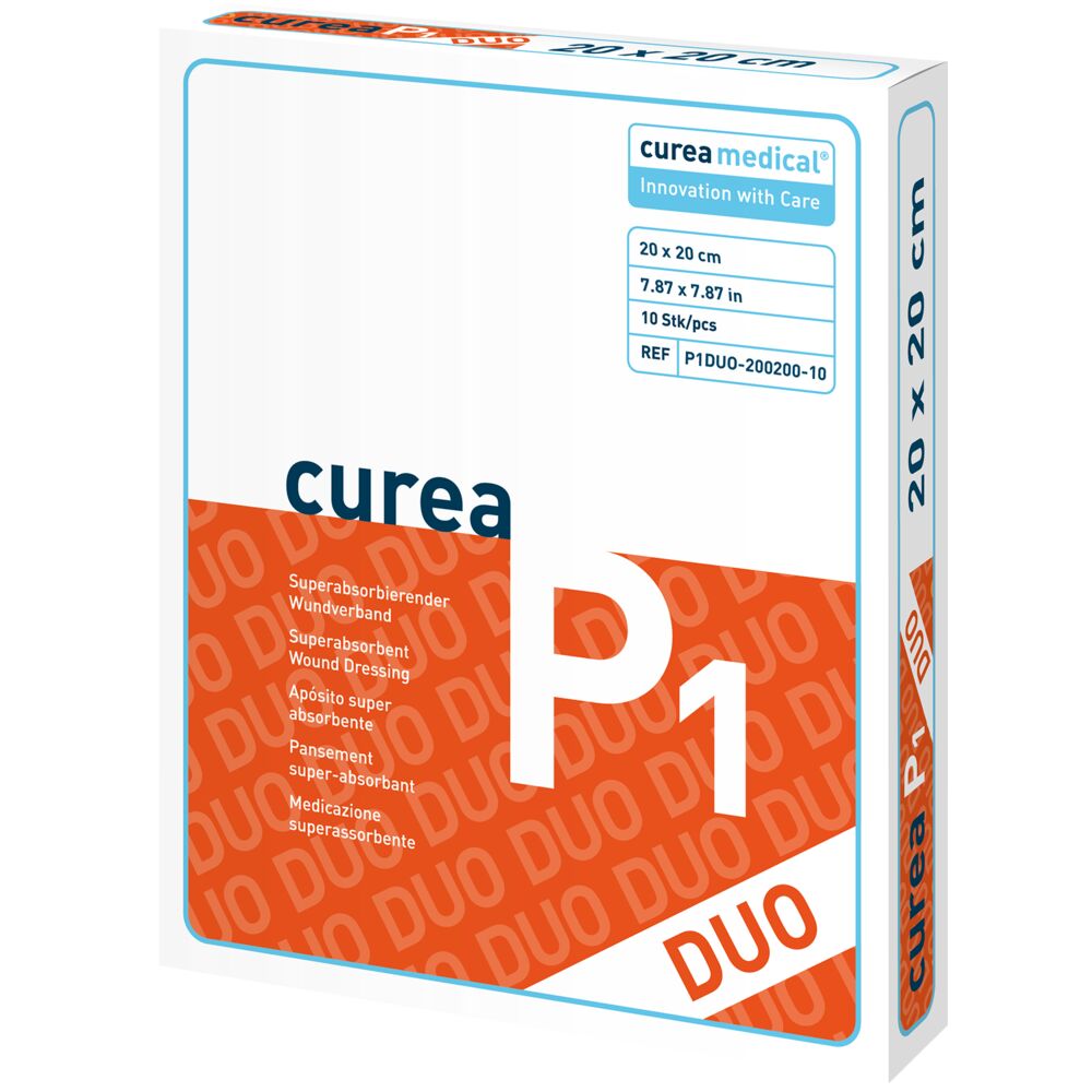 Superabsorberende sårbandage, Curea P1 DUO, 20x20cm, hvid, uden klæber, steril, engangs