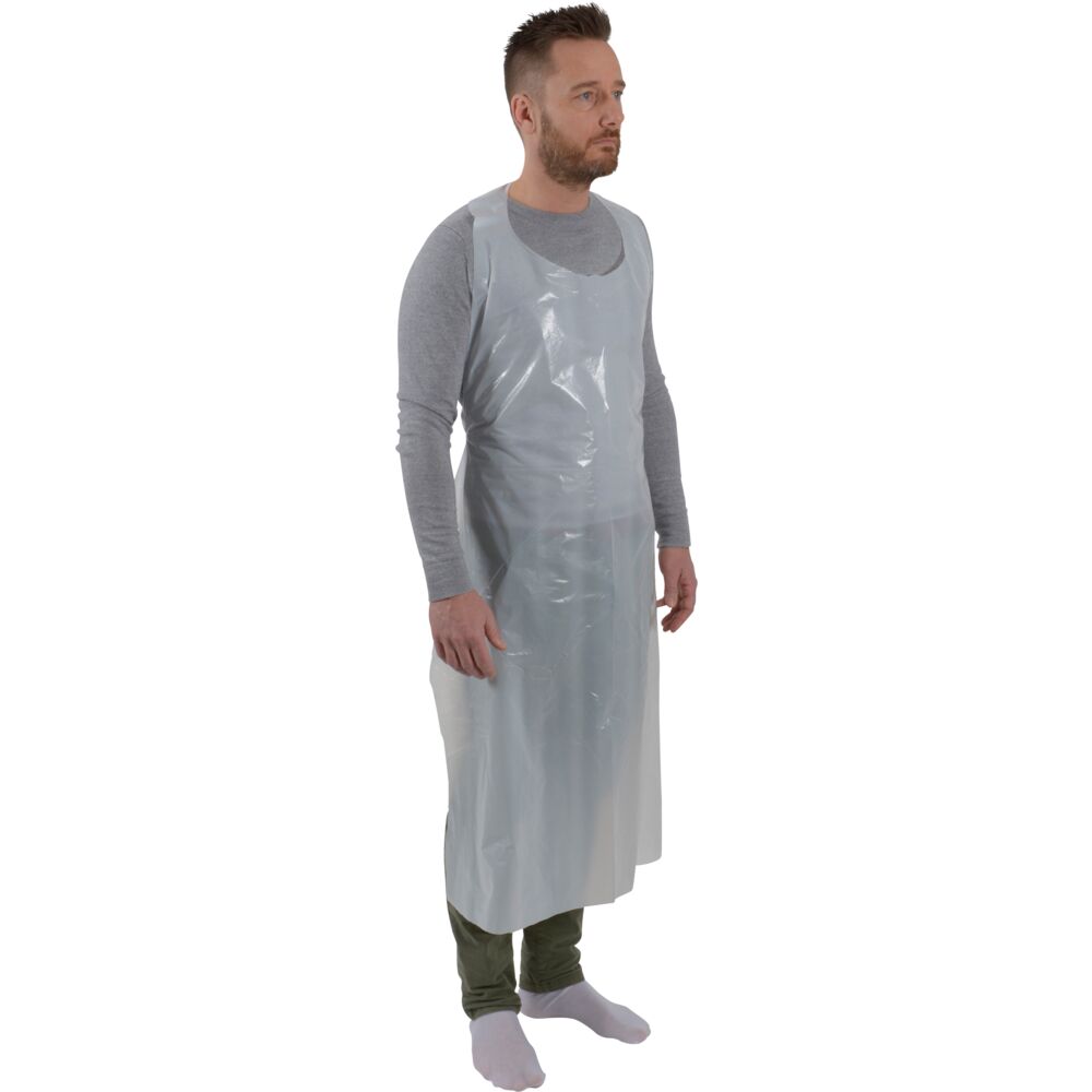 Engangsforklæde, ABENA, 130x80cm, 30 micron, hvid, LDPE, stor dispenser, usteril, engangs