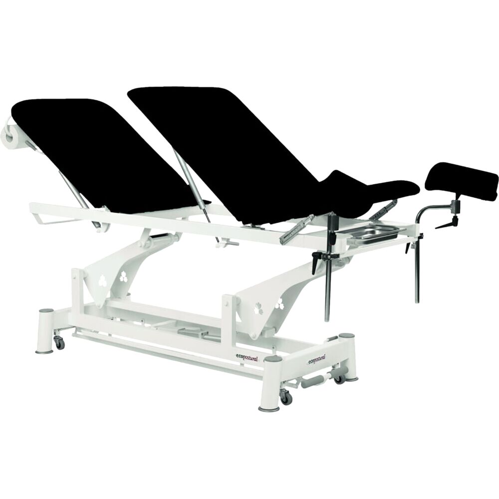 Gynækologisk leje, Ecopostural, 200x62cm, sort, 3-delt, elektrisk inkl. benholdere og taburet, 43 noir