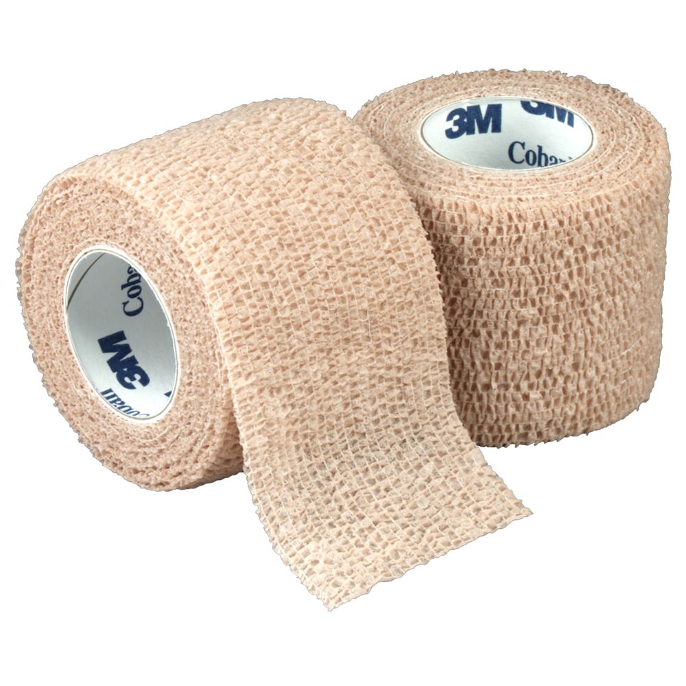Kortstræksbind, Coban, 4,6m x 5cm, beige, selvhæftende, latex, usteril