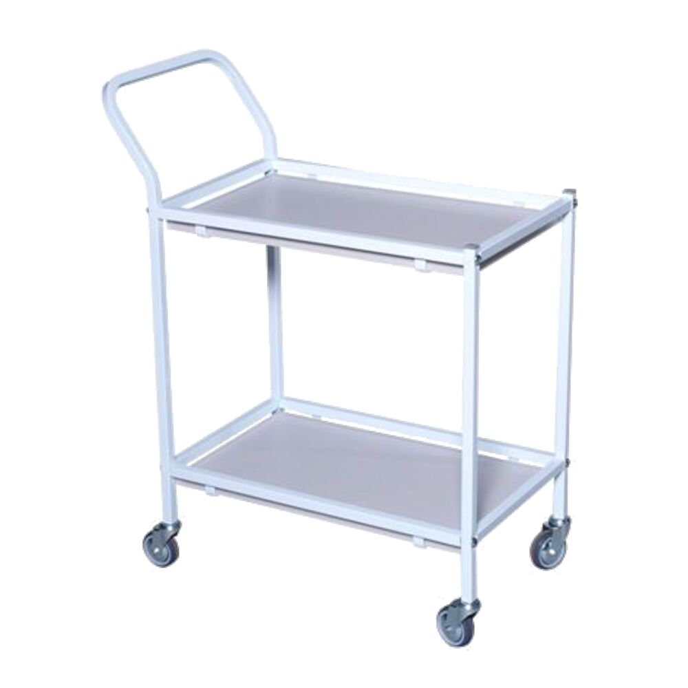 Rullebord, Tina Trolleys, 940x600x1070mm, hvid, pulverlakeret stål, med styr, 2 hylder, slingrekant, mellem
